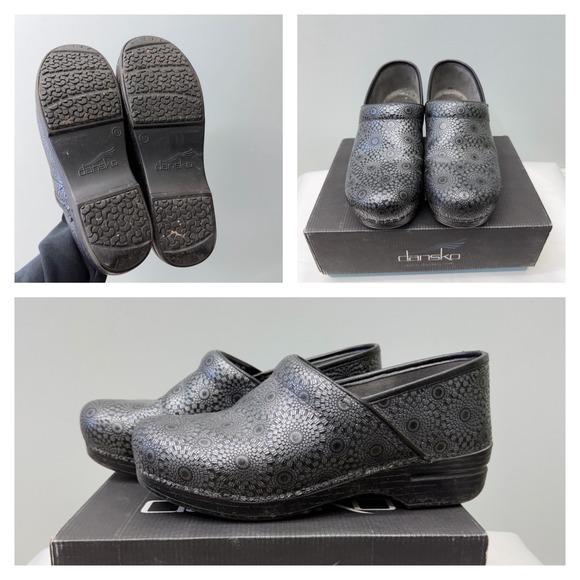 Dansko Shoes - Dansko Pro XP Clogs Grey Black geometric medallion Patent Leather‎ Women's 10.5